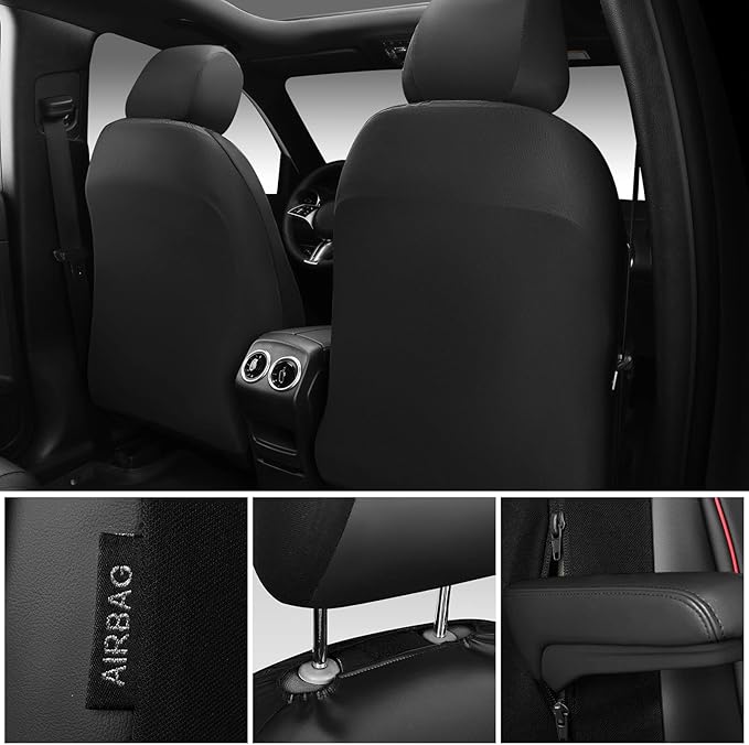 CAR PASS 3D Foam Faux Leather Car Seat Covers Front Seats,Waterproof Leather Front Seat Cover for Car,Universal Fit for SUV Truck Sedan Automotive,Armrest Airbag Compatible Anti-Slip, Black and Red