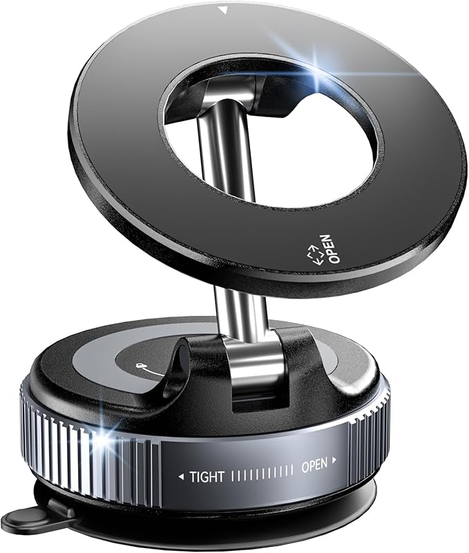 CloudValley Magnetic Car Phone Mount, [Compatible with MagSafe] 360° Adjustable Foldable Holder for Dashboard, 80LBS Suction & 2800gf Magnet, Car Accessories for iPhone 17/16 Pro Max 15 14, Black