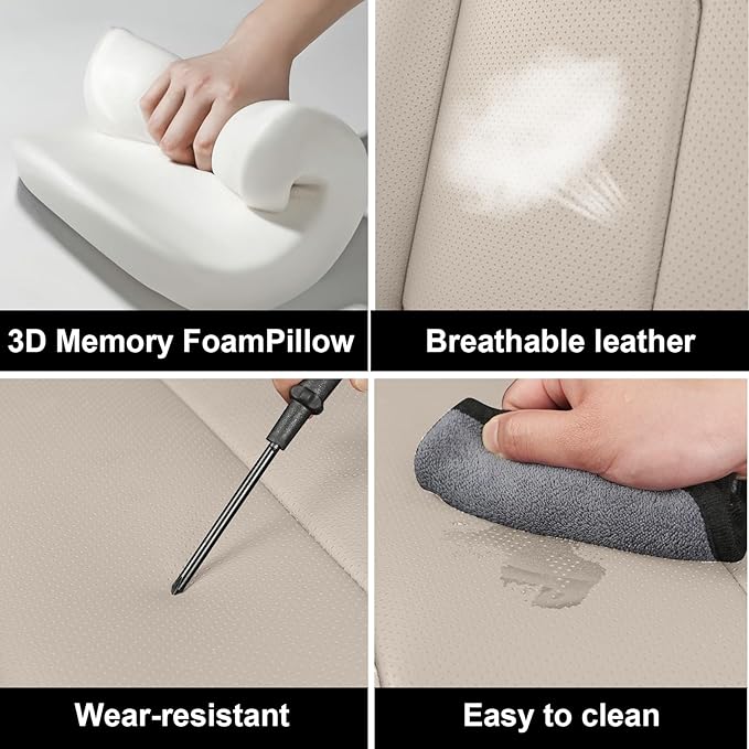 Fit for 98% of Mercedes Benz Car Seat Covers with Headrests, Premium Nappa Leather Seat Cover, Fully Wrapped Protect Modern Style Seat Cover (5-Seat Luxury, Beige & Brown)