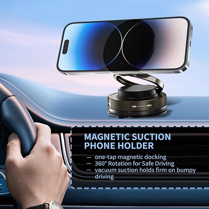 2025 Upgraded Vacuum Magnetic Car Phone Holder 360° Rotation Foldable Suction Cup Mount for MagSafe Cell Phone Holders for Your Car/Gym for iPhone & Android
