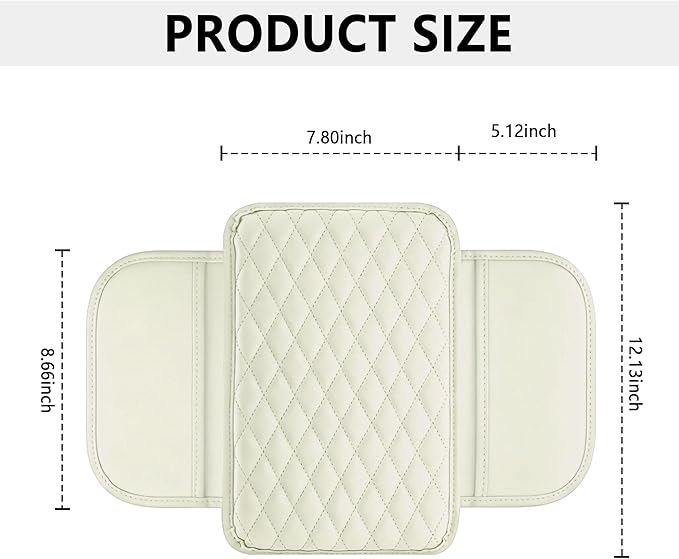 Upgraded Car Center Console Cover,Microfiber Leather Car Armrest Cover Cushion with 2 Storage Bags,Universal Armrest Storage Box Interior Accessories for Most Vehicles (Cream)