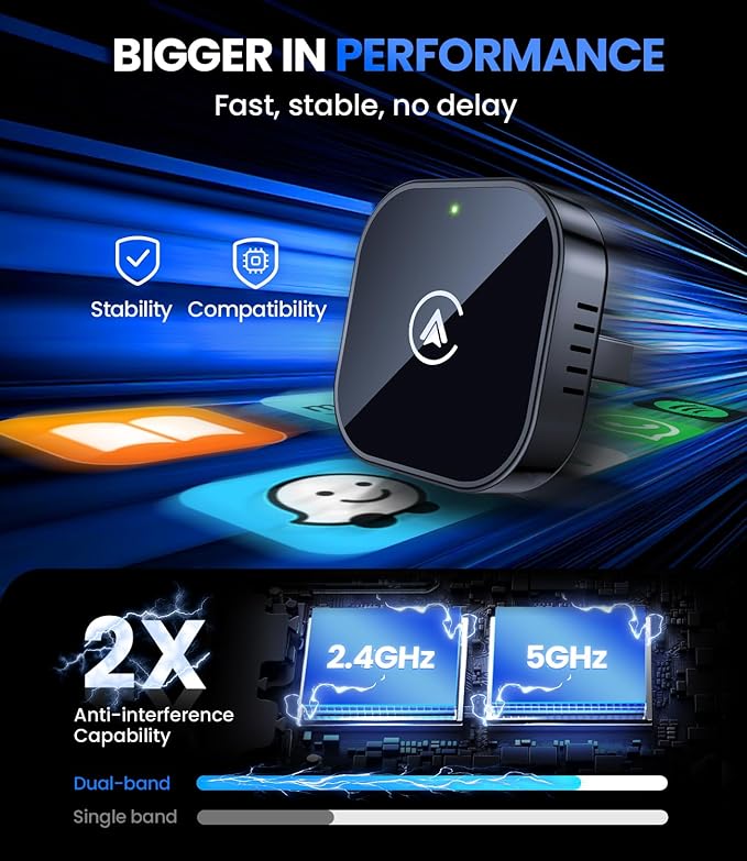 Teeran 2 in 1 Wireless CarPlay and Android Auto Adapter, Easy Setup Plug and Play, Fast Seamless Use Supports 1000+ Cars with Built-in Wired Car Play/Android Auto Compact Sleek Design Car Adapter