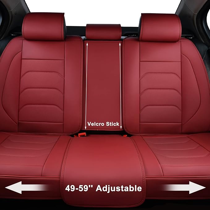 Martha Red Car Seat Covers Full Set, Breathable Leather Automotive Front and Rear Seat Covers & Headrest for Comfortable Driving, Universal Auto Interior Fit for Most Kinds of Vehicles, Cars