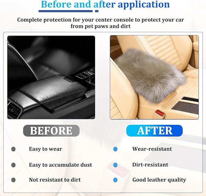 Car Center Console Cover, Fluffy Soft Vehicle Middle Console Arm Rest Cushion Pad, Furry Automotive Interior Armrest Seat Box Protector Decoration Accessories, Universal Fit (Light Camel)