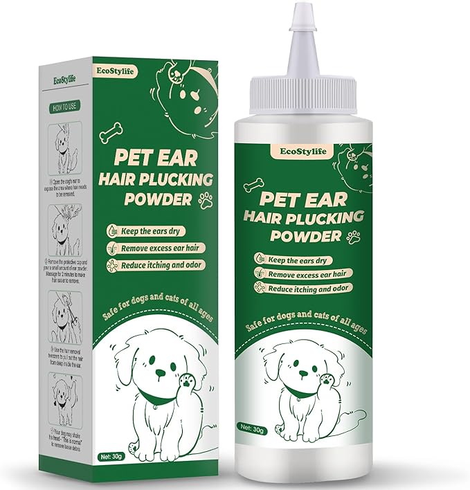 Dog Ear Powder for Hair Removal – Ear Plucking Powder for Dogs & Cats – Grooming Ear Powder for Better Grip, Less Moisture & Odor – Gentle Ear Care that Makes Ear Hair Removal Easier