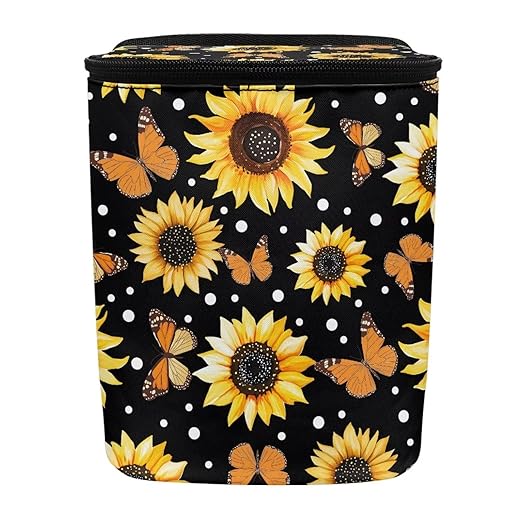BIGCARJOB Sunflower Car Trash Bin Car Trash Can Bags Butterflies Print Hanging Accessories Trash Can Storage Bag for Women Girly Cute Car Trash Can with Lid Collapsible