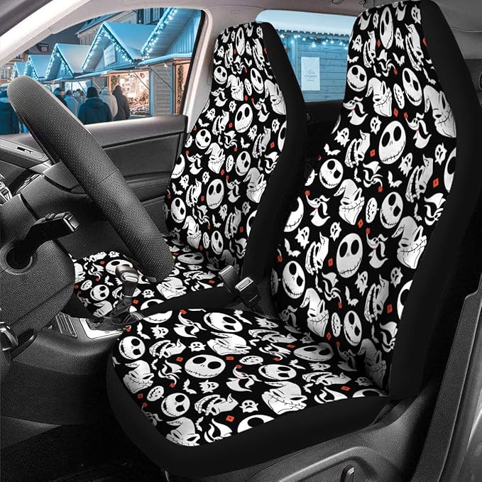 GENANY Skull Car Seat Covers Set of 2, Horror Breathable Front Seat Covers for Truck Sedan SUV, Spooky Car Accessories, Horror Gift for Women Men