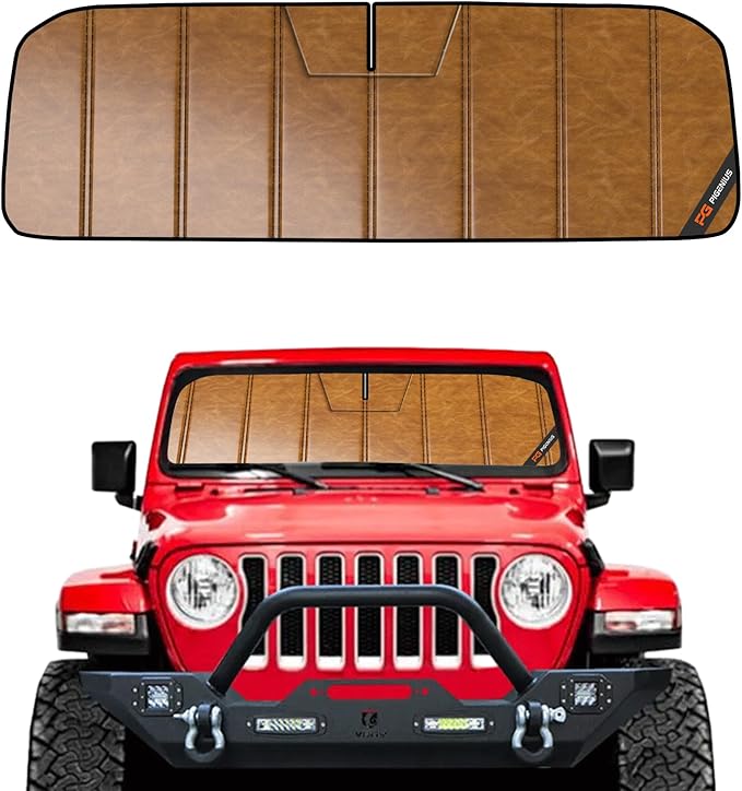Windshield Sunshade for Jeep Wrangler JL 2018-2026, Gladiator 2020-2026 Custom Fit Front Window Sun Shade- Leather