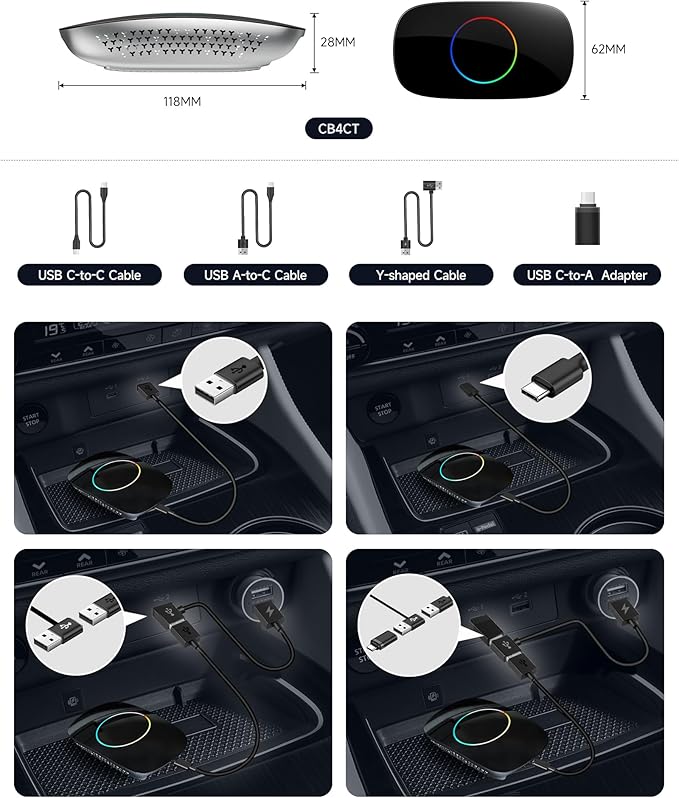 Magic Box - AI Box CarPlay Android Auto Wireless 2GB+16GB, Support YouTube, Netflix, Prime Video, Disney+, Spotify w/HDMI Output, Dual Wi-Fi & BT (5.4 & 4.2), USB Playback, AI-Powered, OTA