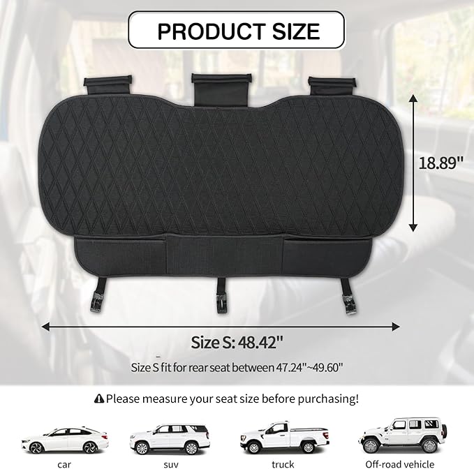 Leader Accessories Universal Black Faux Linen Rear Car Seat Cover Size S - Bench Seats Protector for Most Vehicles Cars Truck SUV - Bottom Auto Seat Cushion Pad Mat with Anti Slip Back