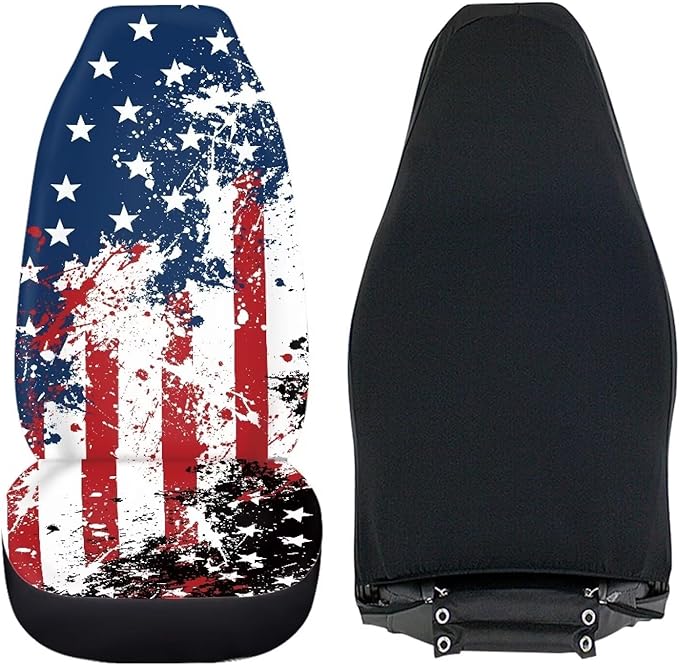 ELEQIN America Flag 2 Pack Front Car Seat Covers Universal Seat Protector Car Interior Decor Mat Covers for Auto SUV Van Truck Car Interior Decor