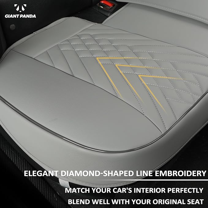 GIANT PANDA Premium PU Leather Rear Car Seat Cover Protector, Luxury Adjustable Anti-Slip Bottom Bench Seat Cover (49~59''),Fits 90% of Vehicles, Back Seat Cover, Grey