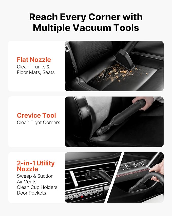 VEVOR Dry Vacuum Cleaner, 2.6 Gallon 2.5 Peak HP Portable Shop Vac with 800W Input Power, Various Nozzles, 1.25in Diameter x 4ft Hose, 9.2ft Cord for Home, Garage, Jobsite, Workshop, Black Orange