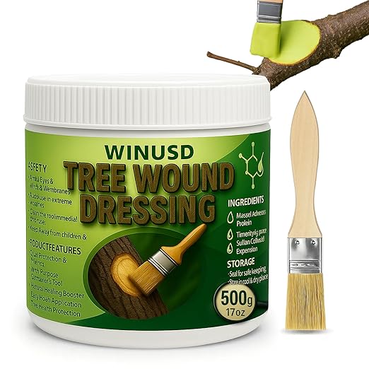 Tree Wound Sealer, 500g Tree Wound Dressing Grafting Wax with Brush, Rapid Protective Film Forming Pruning Sealant for Bonsai, Fruit Trees, Plant Repair, Grafting Paste Tree Paint Protection(17oz)