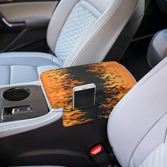 Car Accessories Easy Install Armrest Cushion Cover, Fire Print Car Center Console Armrest Pad, Universal Car Console Protector Car Decor