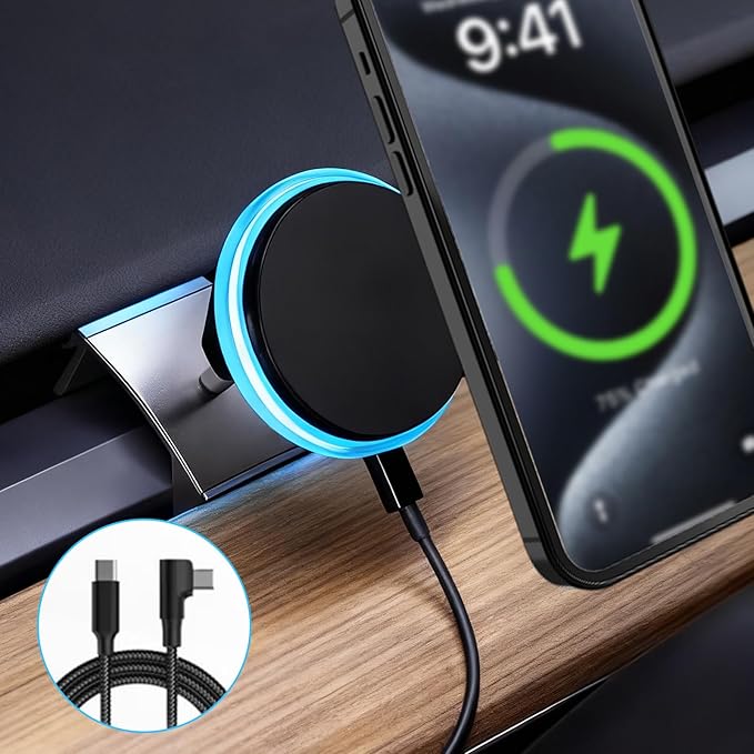 Wireless Car Mount Charger Fast Charging for Tesla Model 3/Y/3 Highland/Y Juniper (Model 3 17-23& Model Y 20-24, Without OBD Charger)