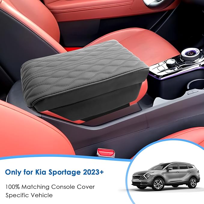 2025 2026 Sportage Accessories Center Console Cover for Kia Sportage (LX/EX/X-Line/SX/SX Prestige/X-Pro/X-Pro Prestige), Waterproof&Cushion Leather Cover 2025 Sportage Accessories (Padded)