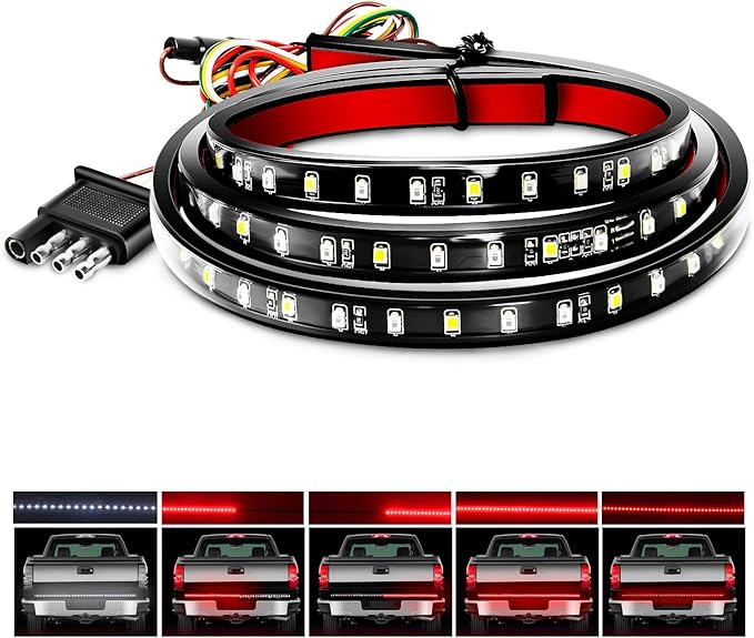 Nilight 60" Truck Tailgate Light Bar 108 LED Single Row Light Strip with Red Running Brake Lights Turn Signal White Reverse Light, 2 Years Warranty