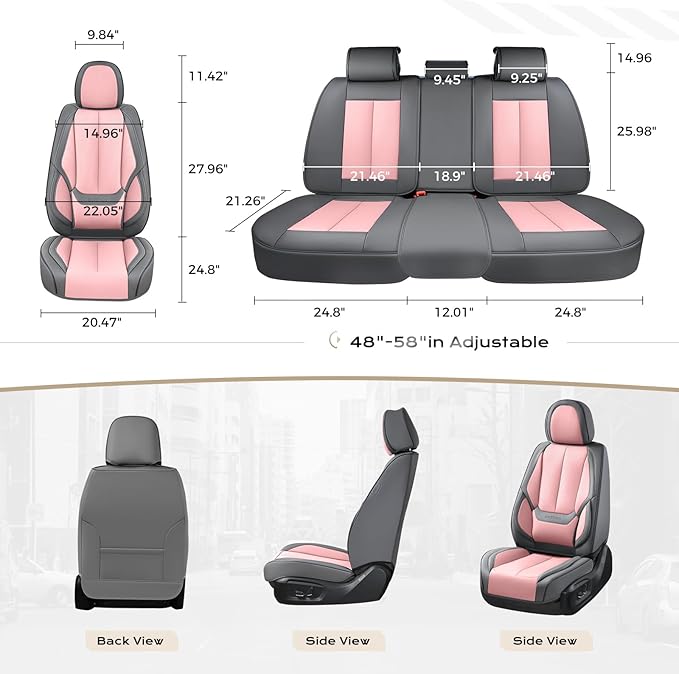 Coverado Seat Covers, Car Seat Covers Full Set, Leather Seat Covers for Cars, Car Seat Protector, Gray Car Seat Covers Front Seats and Back Seats Universal Fit for Most Cars Pink