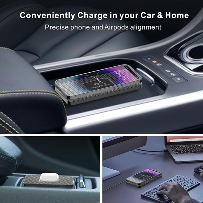 Wireless Car Charger Pad, REESTECQI 15W Wireless Charging Pad for Car Non Slip Phone Car Wireless Charger [40W Car Charger Included] for iPhone 17 16 15 14 13, AirPods 3/Pro 2, Samsung S26/S25/S24