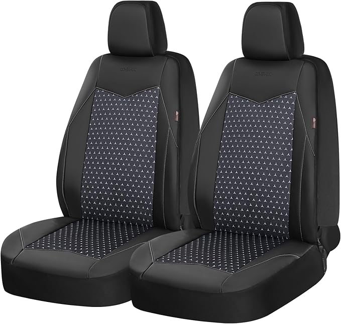 Coverado Front Seat Covers, Breathable Mesh & Leather Car Seat Protectors, Black Driver Seat Cover, Car Seat Cushions, Universal Automotive Seat Covers Fit for Most Sedans SUV Truck, Black