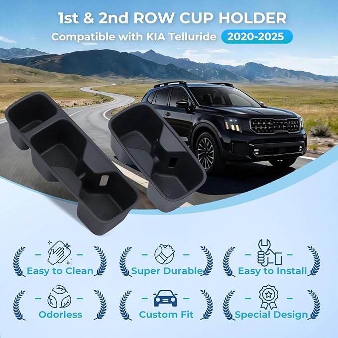 Cup Holder Inserts for KIA Telluride 2025 2024 2023 2022 2021 2020, Front & Rear TPE Center Console Interior Accessories Cup Holders Covers Protector for 2020-2025 Telluride, Black