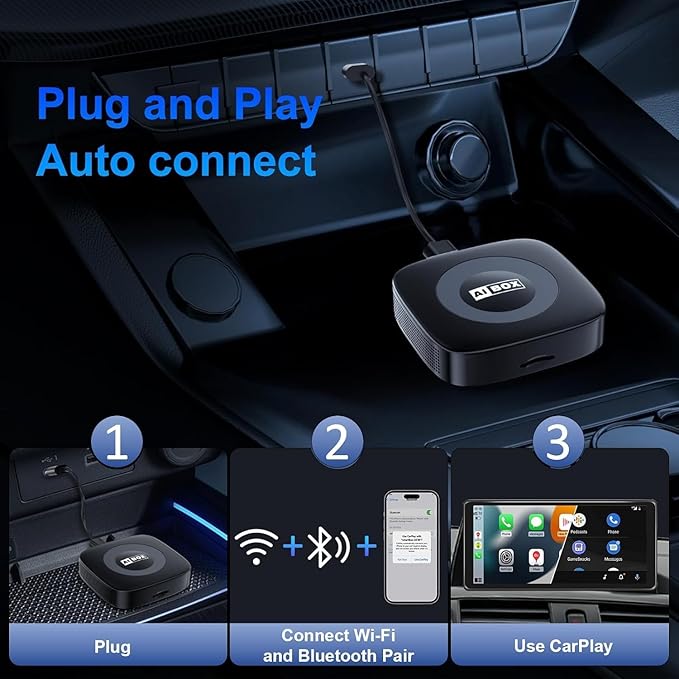 Ai Magic Box for Streaming Netflix/YouTube/TikTok, Wireless CarPlay Adapter Dongle Support TF Card for OEM Wired Car Play & Android Auto Cars