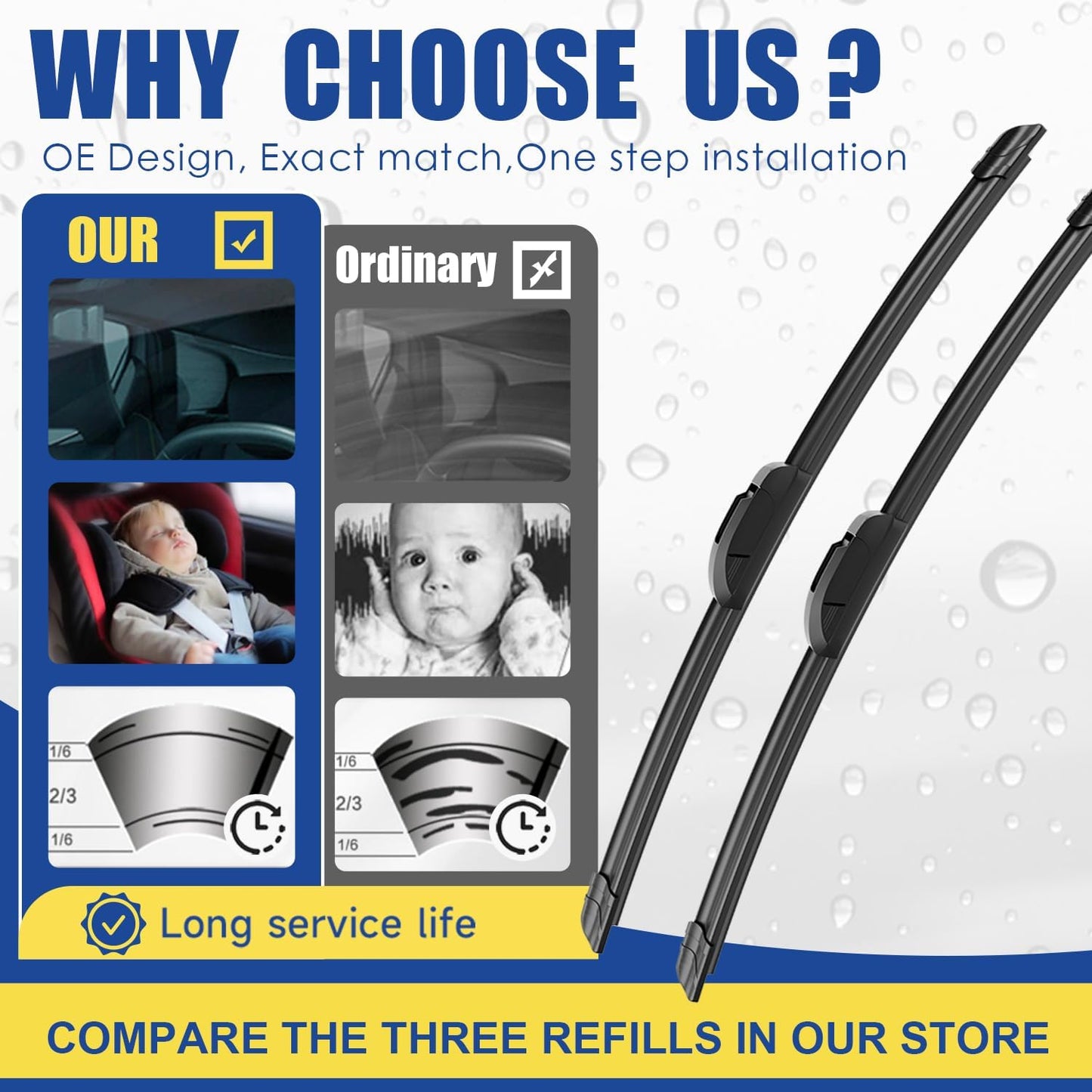 3 wipers Replacement for 2002 2003 2004 2005 2006 Honda CRV CR-V Windshield Wiper Blades Original Equipment Replacement - 21"+20"+10" (Set of 3) U&J HOOK