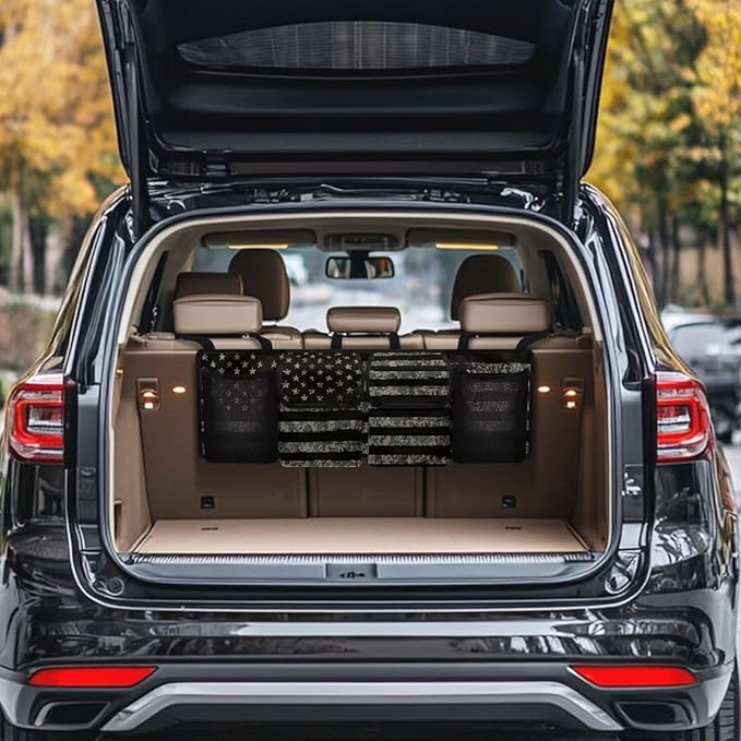 Patriotic Car Backseat Trunk Hanging Organizer for Men Suv Trunk Organizer Green Camo American Flag Cargo Storage Bag,4 Compartments