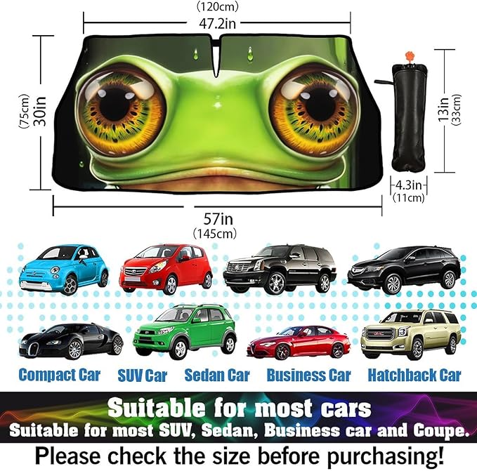 Socira Funny Frog Car Windshield Sunshade Umbrella Foldable Frog Eye Umbrella Sun Shade Windshield Cover Sunshade Frog Car Accessories Blocks Uv Rays Keeps Cool (57" X 30")