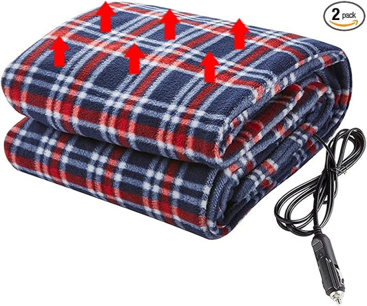Big Hippo Electric Car Blanket, Heated 12-Volt Polar Fleece Electric Blanket Travel Throw for Car, Truck, SUV, RV - Great for Winter, Home, Road Trip and Camping Use (58"x41")