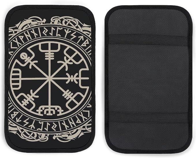for Black Celtic Viking Design Magical Runic Comp Car Center Console Armrest Cover Car Handrail Box Cushion Handrail Box Armrest Cushion Middle Consoles Protector for Most Car