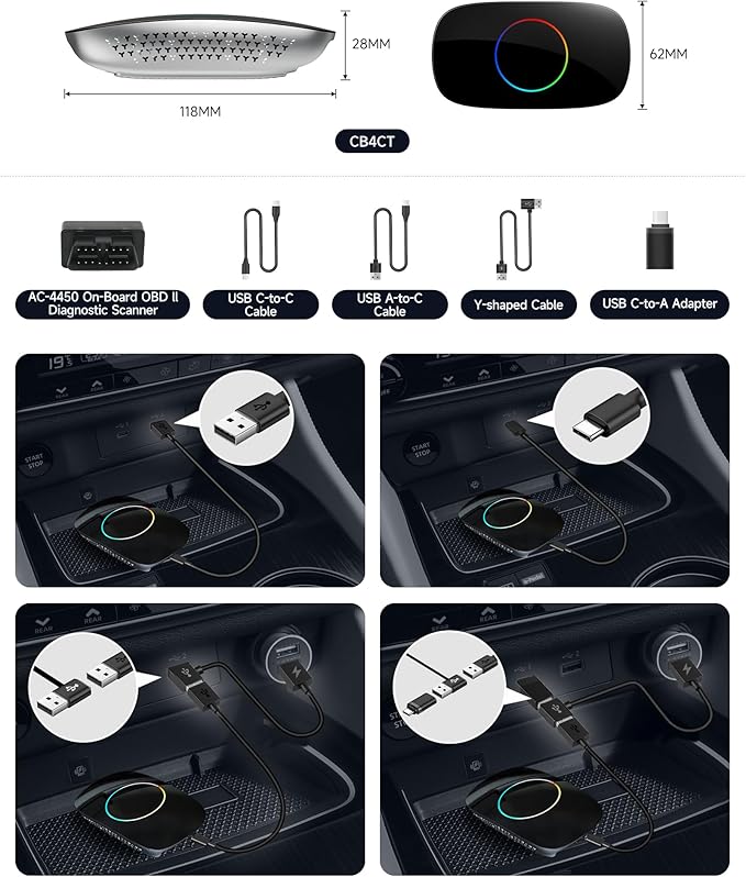Magic Box - AI Box CarPlay Android Auto Wireless 2GB+16GB, Support YouTube, Netflix, Prime Video, Disney+, Spotify w/HDMI Output, Dual Wi-Fi & BT (5.4 & 4.2), USB Playback, AI-Powered (Piano Black)