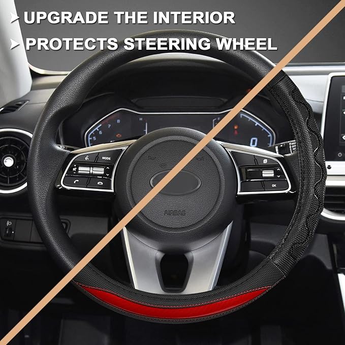 GIANT PANDA Steering Wheel Cover for Kia Soul,Sportage,Forte,Optima,Telluride(3D Honeycomb-Red-Standard Size)