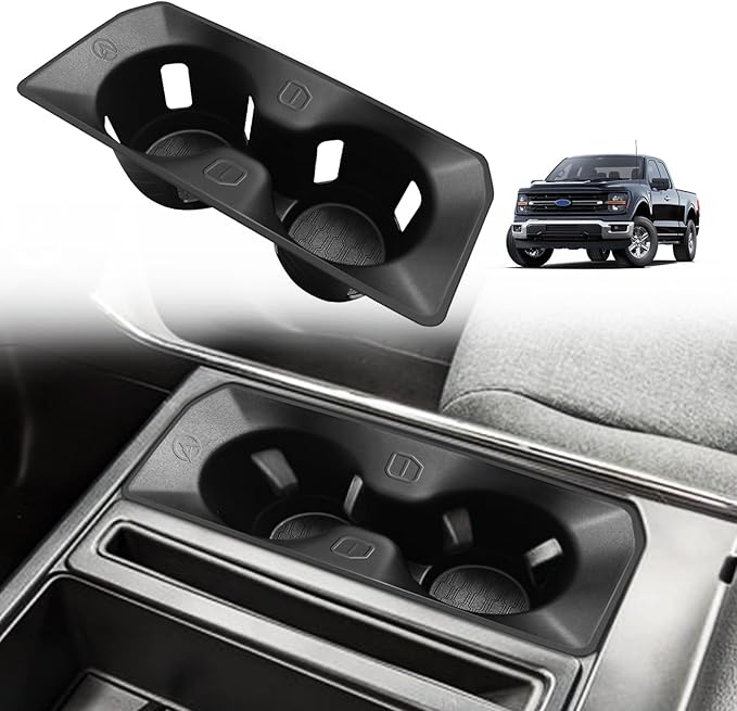 Muslogy Center Console Cup Holder Inserts Compatible with 2021-2025 2026 Ford F150 F-150 Accessories Middle Console Drink Holder Liner TPE Organizer Non-Slip Drink Stopper(Bucket Seat Only)
