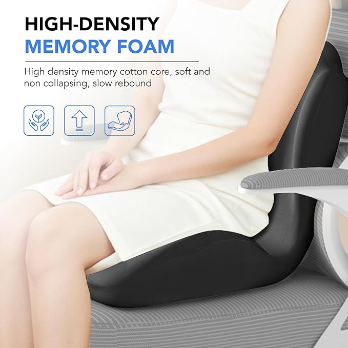 Ergonomic Waist Support and Seat Cushion, 2-in-1 Memory Foam Pad, Hollow Design for Coccyx, Suitable for Office Chairs, Car Safety Seats and Household Use - Relieves Lower Back and Hip Pain (Black)