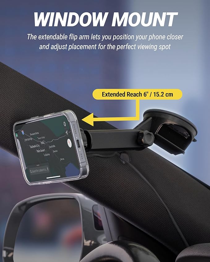 Scosche MPQTRWDA Qi2 MagSafe Car Mount Charger 25W Fast Wireless Magnetic Cell Phone Holder with Adjustable Arm for Windshield or Dashboard Compatible with iPhone 17/16/15/14/13/12 & Samsung S25
