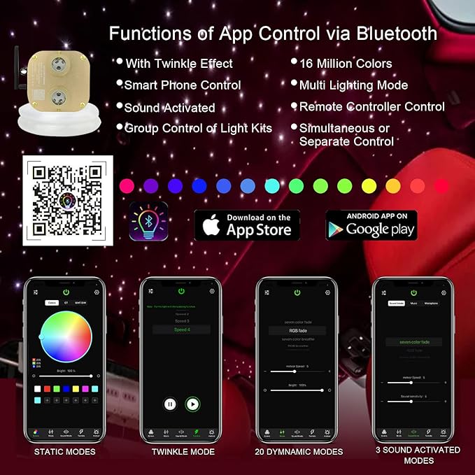 AKEPO Car Home 20W Dual Head Fiber Optic Lights, RGBW Twinkle+APP+ Music Mode Star Ceiling Light Kit, 710pcs 4m/13.1ft Mixed Optical Fiber Strands with Remote for Car Headliner/Home Fiber Optic Star