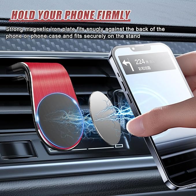 YoRise Magnetic Car Phone Holder, L Type 360° Rotatable Adjustable Car Air Vent Cellphone Mount, No-Hand Clip-On Navigation Bracket, Universal Vehicle Smartphones Stand Accessories (Red)