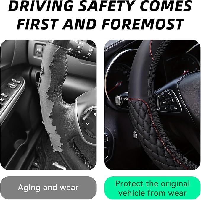 Bling Car Steering Wheel Cover, Diamond Leather Crystal Rhinestones Vehicles Steering Wheel Protector, Sparkling Anti-Slip Automotive Interior Decoration Accessories, Universal Fit (Black)