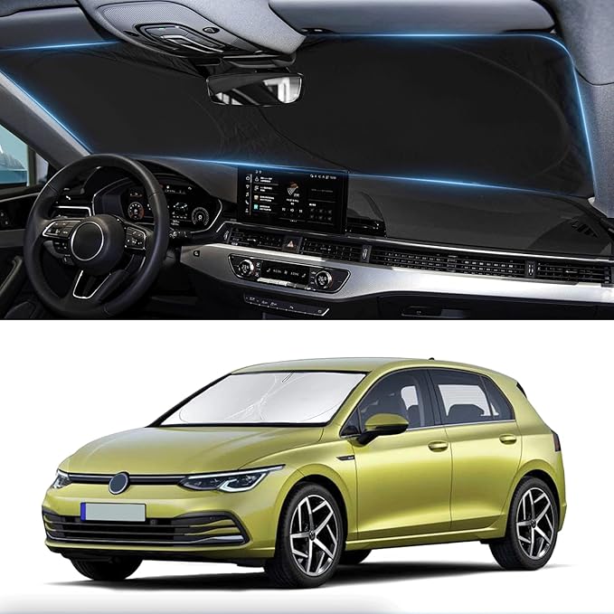Sunshade for 2015-2023 2024 2025 Volkswagen Golf GTI e-Golf VW Golf R 4 Door Hatchback Accessories Front Window Shield Cover for Windshield Sun Visor