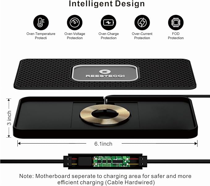 Wireless Car Charger Pad, REESTECQI 15W Wireless Charging Pad for Car Non Slip Phone Car Wireless Charger [40W Car Charger Included] for iPhone 17 16 15 14 13, AirPods 3/Pro 2, Samsung S26/S25/S24