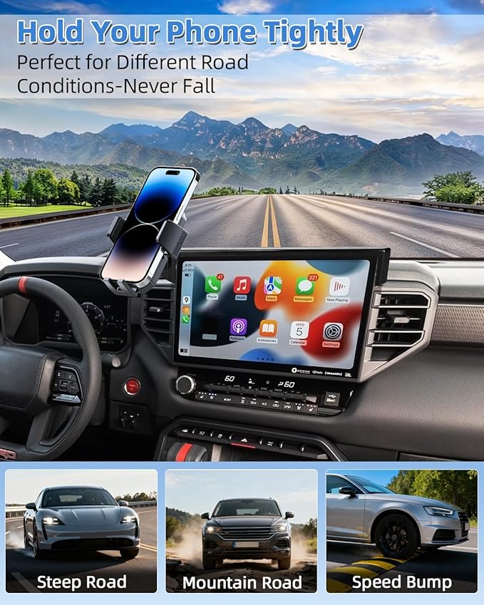 PZK Car Phone Mount for Toyota Tundra 2022-2025 2026 /Sequoia 2023-2026 Limited/Platinum Accessories 14-Inch Screen Car Phone Holder Auto Lock 360° Rotation Hands Free Phone Cradles Not Affect Vent