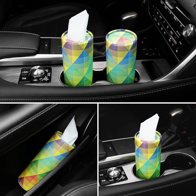 SINGARO Car Tissue Holder, 4 Pack Car Cup Holder Facial Tissues with Travel Tissue Bag, Quick and Convenient Flower Combination Car Tissue Box(4 Canisters/200 Tissues) Yellow - Green