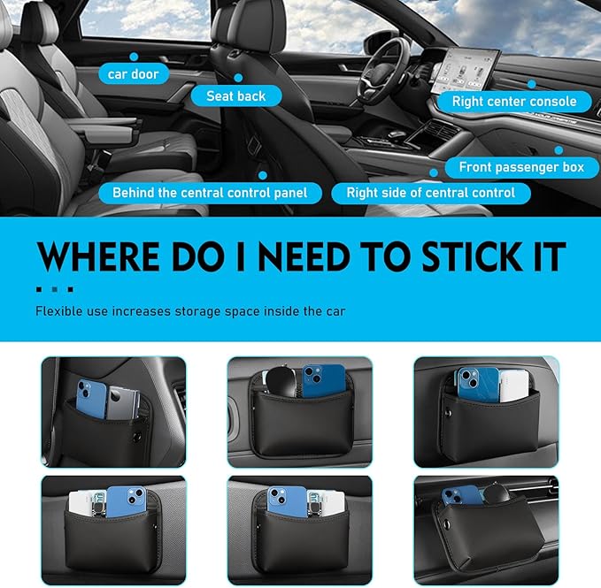 Car Storage Pouch,Multi-Pocket Centre Console Storage Box,Car Interior Portable Mounting Parts,Universal for Most Cars (Black)