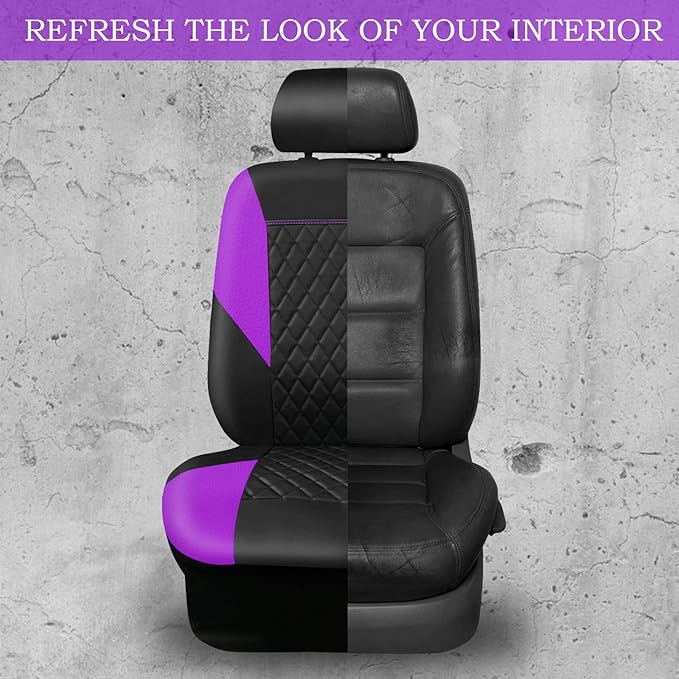 CAR PASS Purple Leather Seat Covers, Quilting Pretty Car Seat Cover with 5mm Composite Sponge Inside,Airbag Compatible,Universal Fit for Most Sedan SUV Van Truck (Full Set,Purple)