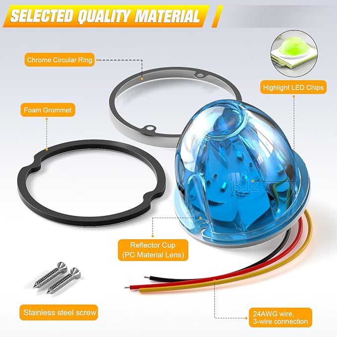BJZ 10Pcs Ice Blue Watermelon LED Strobe+Constant Marker Lights Dual Function Watermelon-Shaped Side Marker Clearance Tail Top Cap Roof Lights for Trailer Truck Semi-Trailer Heavy-Duty Truck Bus Van