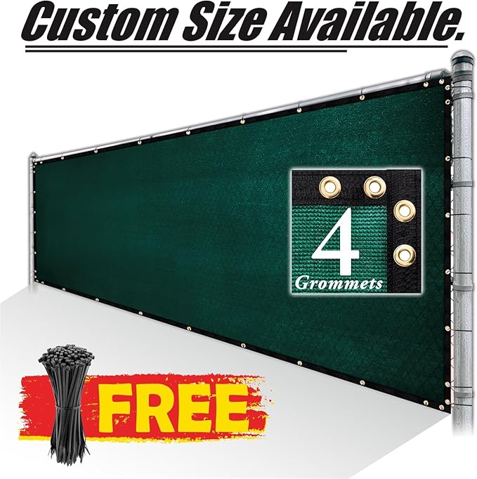 Royal Shade Custom Size 6' x 5' Green Fence Privacy Screen Windscreen Cover Netting Mesh Fabric Cloth - Cable Zip Ties Included (We Make Custom Size)