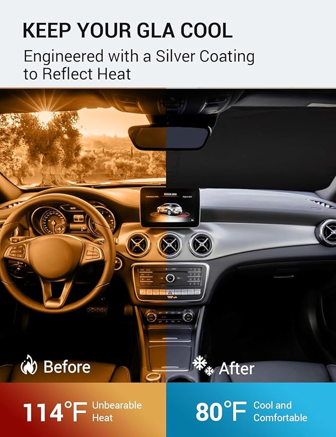 Proadsy 2026 Upgrade Windshield Sun Shade Custom Fit 2015-2020 GLA Foldable Front Sunshade Protector Sun Visor Blocks UV Rays Keep Car Cooler