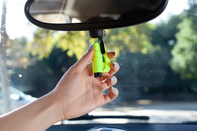 resqme The Original Emergency Keychain Car Escape Tool, 2-in-1 Seatbelt Cutter and Window Breaker, Made in USA, Pack of 6, Yellow - Compact Emergency Hammer
